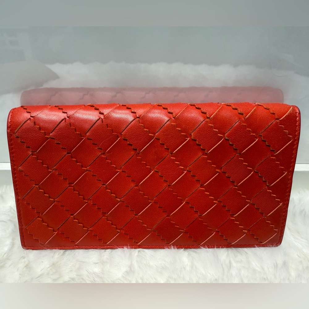 Bottega Veneta Red Intrecciato Leather Clutch